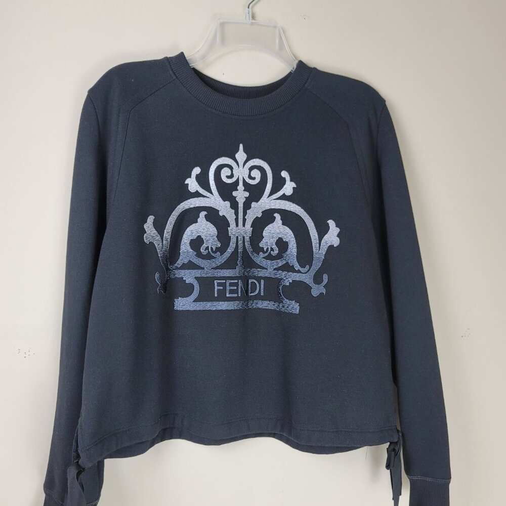 Fendi Embroidered Logo Crewneck Sweatshirt Women M Black NWT - Picture 4 of 15